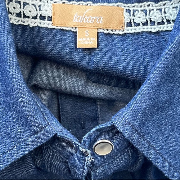 Takara Demin Collar Cutoff Shoulder Belted Romper | Small - Picture 4 of 4